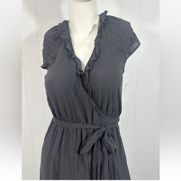 NWT Old Navy Midi Wrap Dress Solid Black Short Sleeve Sz S Tall - Picture 2 of 11